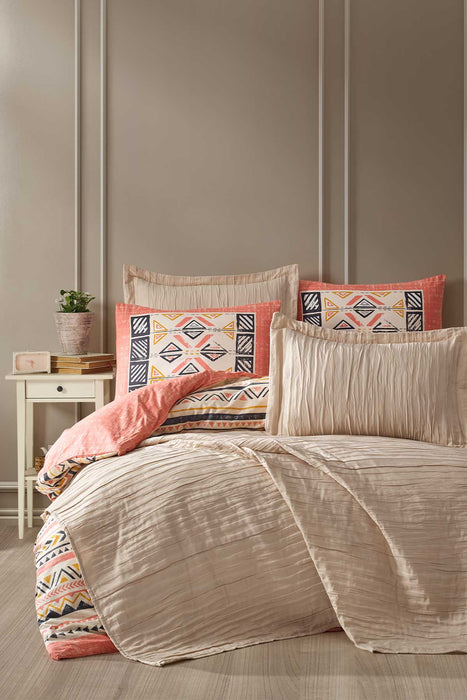Cotton Crinkle Bedspread Set Single 5 Pcs Calista Cappuccino