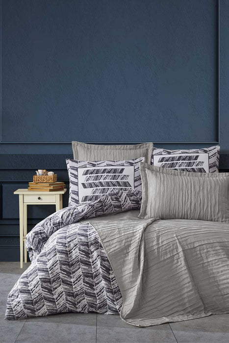Cotton Crinkle Bedspread Set Single 5 Pcs Calista Silver