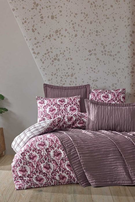 Cotton Crinkle Bedspread Set Double 7 Pcs Calista Plum