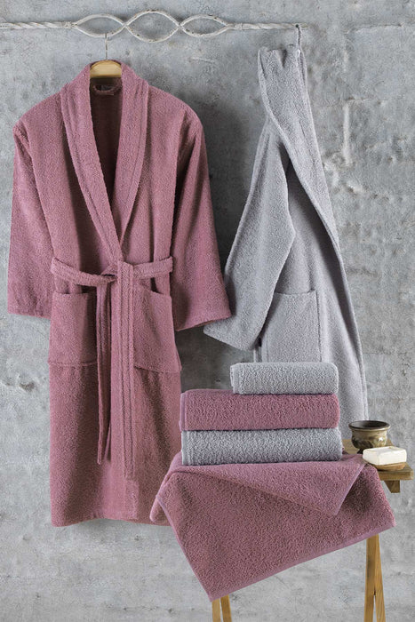 NATUREL BATHROBE SET FOR COUPLE (6 PCS) - DRIED ROSE