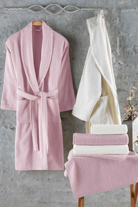 NATUREL BATHROBE SET FOR COUPLE (6 PCS) - POWDER