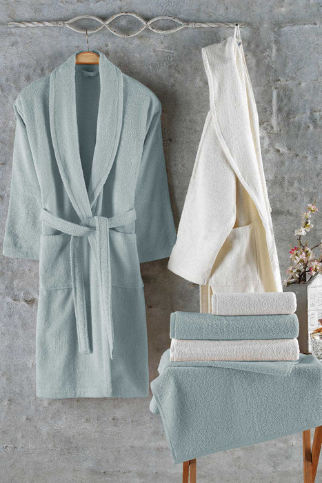 NATUREL BATHROBE SET FOR COUPLE (6 PCS) - GREEN