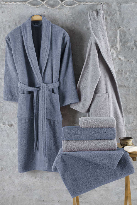 NATUREL BATHROBE SET FOR COUPLE (6 PCS) - BLUE