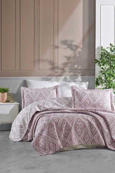 Bedspread Set Double Cotton Crinkle Bohem Rose Dry