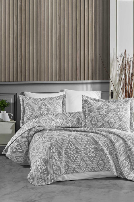 Bedspread Set Single Cotton Crinkle Bohem Silver