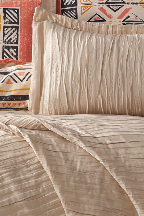 Cotton Crinkle Bedspread Set Single 5 Pcs Calista Cappuccino