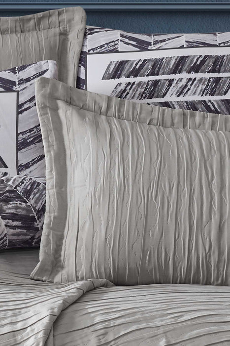 Cotton Crinkle Bedspread Set Single 5 Pcs Calista Silver