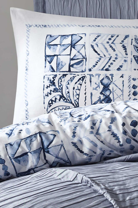 Cotton Crinkle Bedspread Set Double 7 Pcs Calista Blue