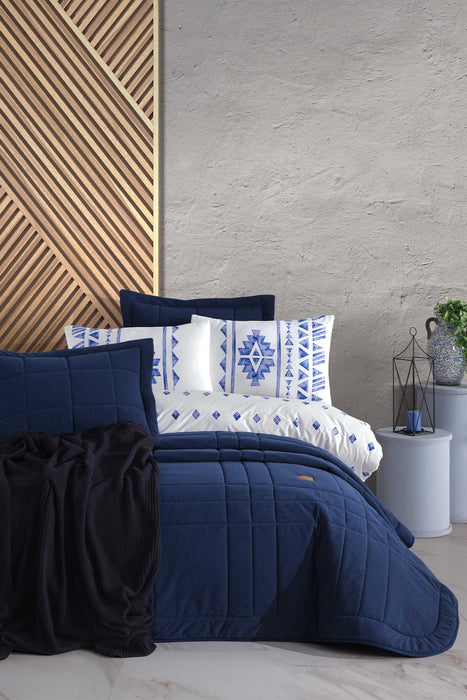 Dowry Pack 8 Pcs (bed cover+duvet cover) Emily Navy Blue