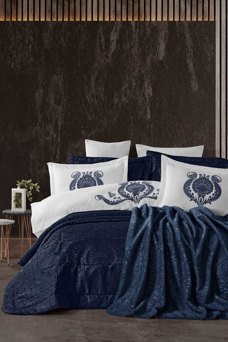 Dowry Package 10 Pcs (bedspread+duvet cover+blanket) Enora Navy Blue