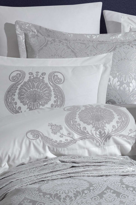 Cotton Duvet Covered Chenille Bedspread Set 9 Pcs Enora Silver