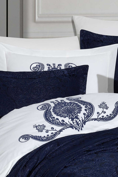 Cotton Duvet Covered Chenille Bedspread Set 9 Pcs Enora Navy Blue