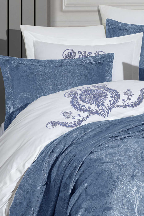 Cotton Duvet Covered Chenille Bedspread Set 9 Pcs Enora Blue