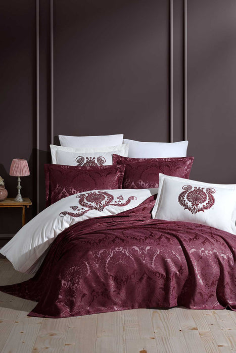 Cotton Duvet Covered Chenille Bedspread Set 9 Pcs Enora Plum