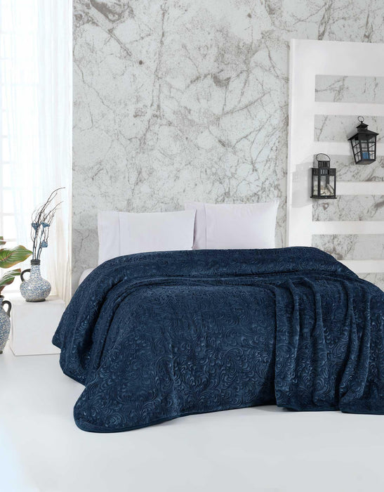 ELART EMBOSS BLANKET - DOUBLE SIZE - DARK BLUE