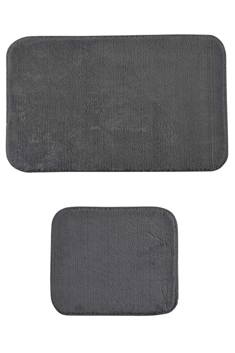 Super Soft 2 PCS Bath Rug Set Anthracite | Non-Slip Bathroom Mats Set | Washable and Fluffy Bath Rugs for Bathroom Floors | Bath Gift Set