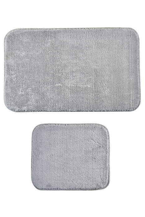 Super Soft 2 PCS Bath Rug Set Silver | Non-Slip Bathroom Mats Set | Washable and Fluffy Bath Rugs for Bathroom Floors | Bath Gift Set