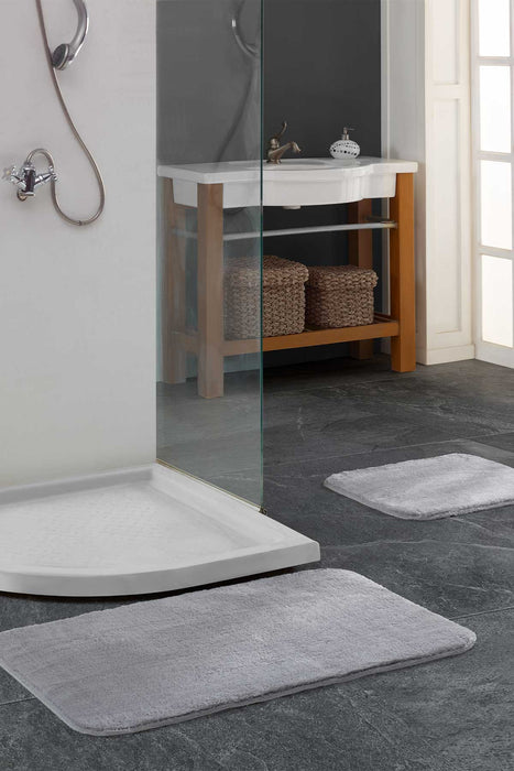 Super Soft 2 PCS Bath Rug Set Silver | Non-Slip Bathroom Mats Set | Washable and Fluffy Bath Rugs for Bathroom Floors | Bath Gift Set