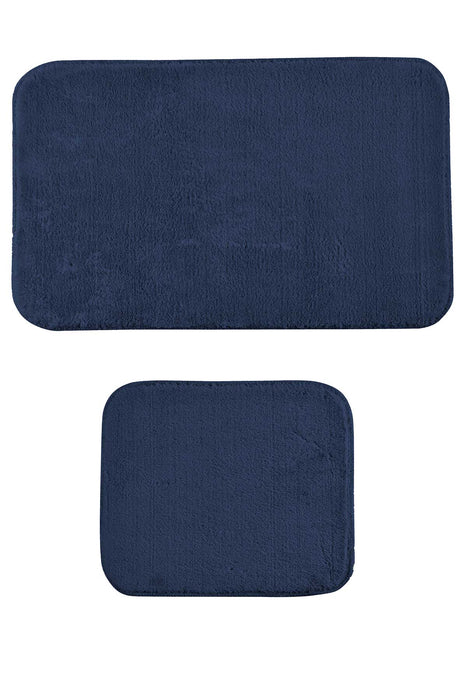 Super Soft 2 PCS Bath Rug Set Dark Blue | Non-Slip Bathroom Mats Set | Washable and Fluffy Bath Rugs for Bathroom Floors | Bath Gift Set